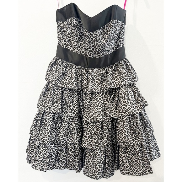 Betsey Johnson Y2k Black Leopard Silk Sweetheart Mini Dress - Picture 1 of 11
